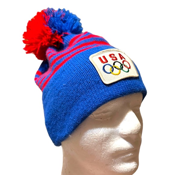 Vintage Drew Pearson Team USA Olympics Beanie Hat Pom Clutch Winter - Picture 3 of 12